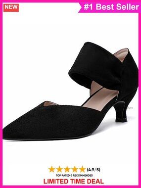 Women's Kitten Heels Pointed Toe Slip On Pumps Ankle Strap Dress Shoes